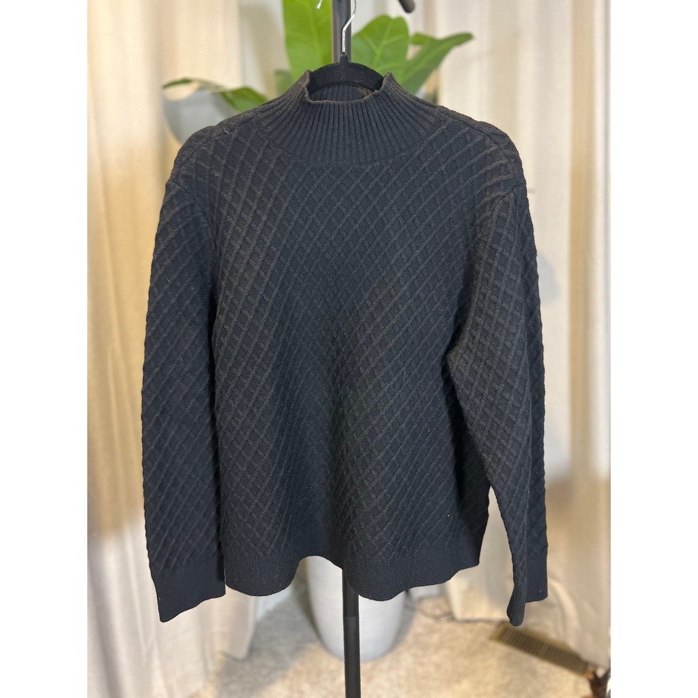 Anne Klein Black Diamond Textured Knit Mock Neck Pullover Sweater Womens XL